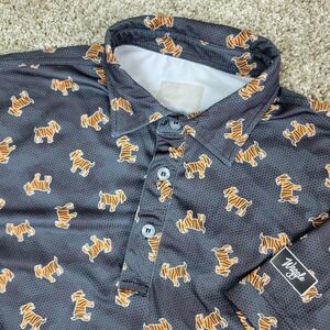 Waggle Mens Small Gray AOP Goat Tiger Performance Stretch Golf Polo Short Sleeve